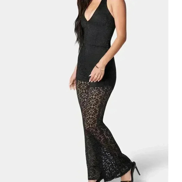 Bebe LACE V-Neck JUMPSUIT BLACK SIZE XS - Picture 2 of 16